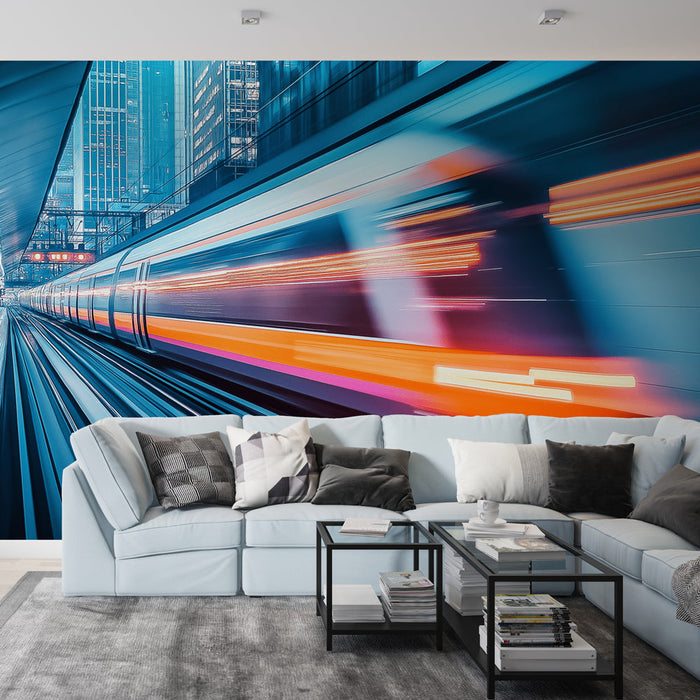 Foto Behang metro futuristisch | Trein in beweging in een moderne station