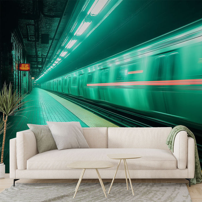 Papel pintado metro luminoso | Una estación de metro dinámica con luces brillantes