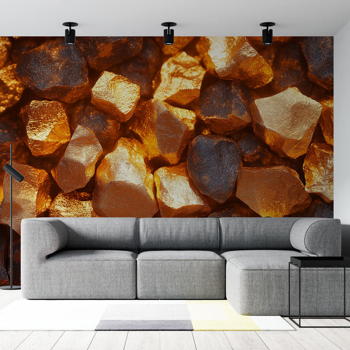 Carta da parati Minerale | Pietra testurizzata con riflessi dorati e neri