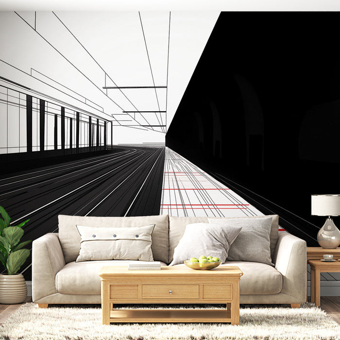 Minimalist Mural Wallpaper | Grafische en moderne metrolijn