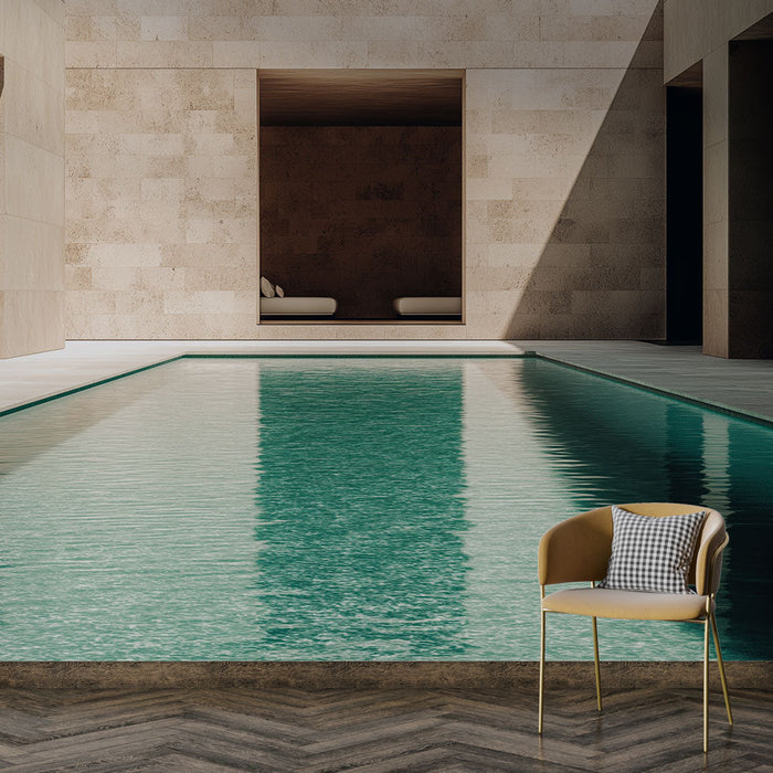 Minimální tapeta | Kamenná zeď s moderním bazénem