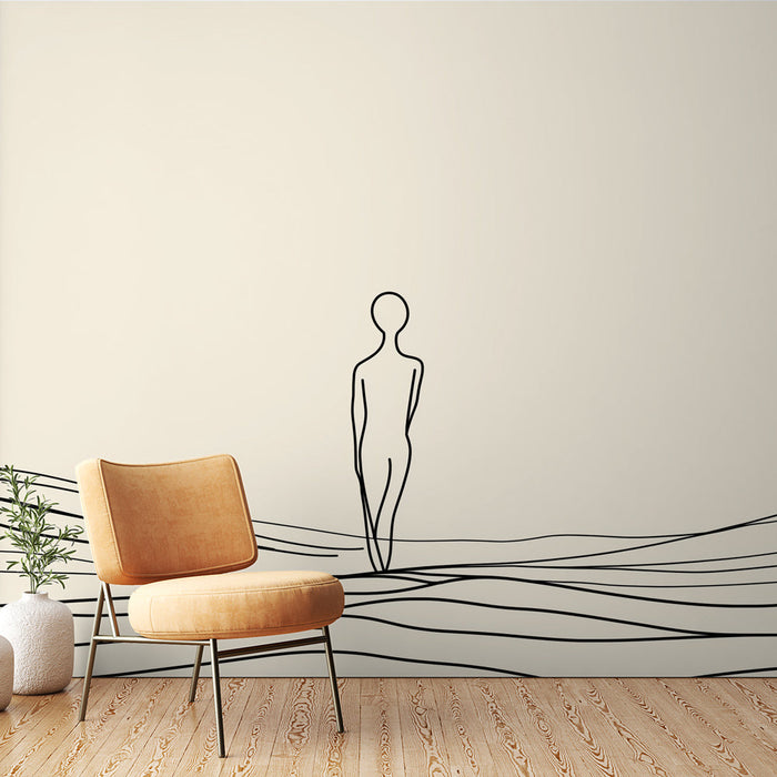 Foto Behang | Menselijke silhouet op abstracte golven