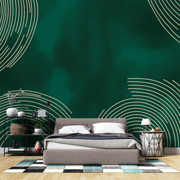 Foto Behang | Golvende patronen op diepgroene achtergrond
