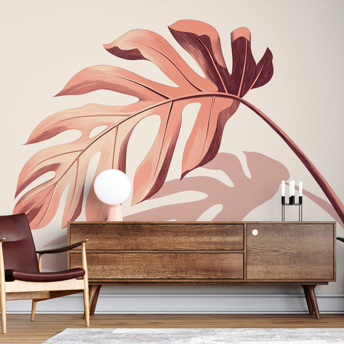 Muraaltapeet monstera | Monstera leht õrnalt illustreeritud roosades toonides