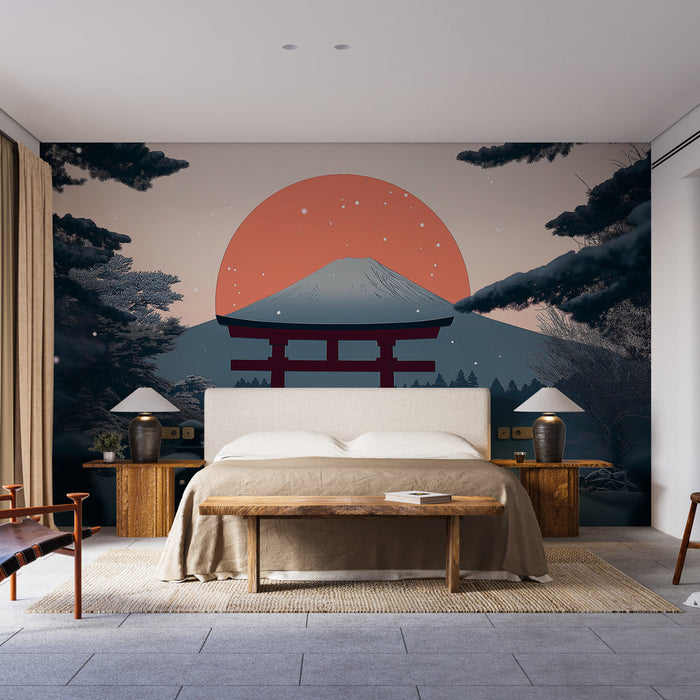 Mural Wallpaper Mount Fuji | Japonska pokrajina ob sončnem vzhodu