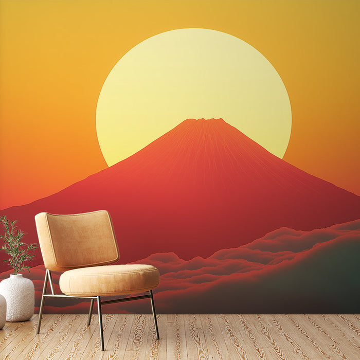Papel pintado montaña al atardecer | Monte Fuji y cielo ardiente