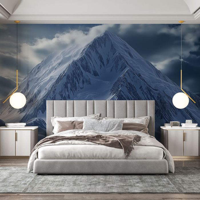 Снежна планина тапет | Величествен пейзаж на снежни върхове и облачни небеса