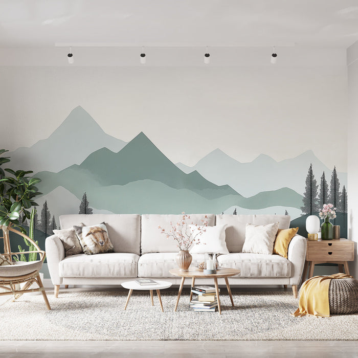 Tapeta góra i las | Kojący krajobraz gór i świerków