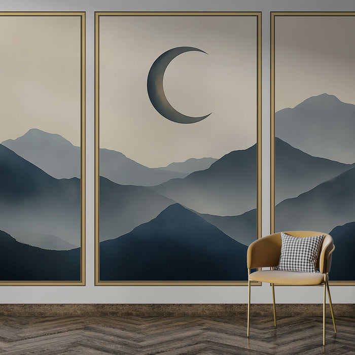 Tapete βουνό και φεγγάρι | Ορεινό τοπίο με στιλιζαρισμένο φεγγάρι