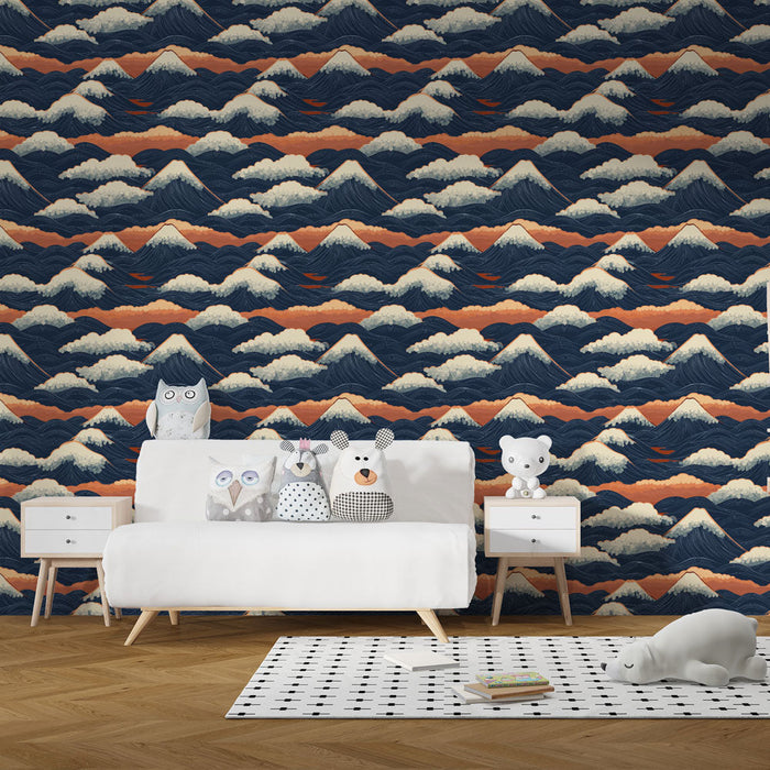 Hegy és Tenger Tapéta | Hegyi minták éjszakai tengeri háttéren