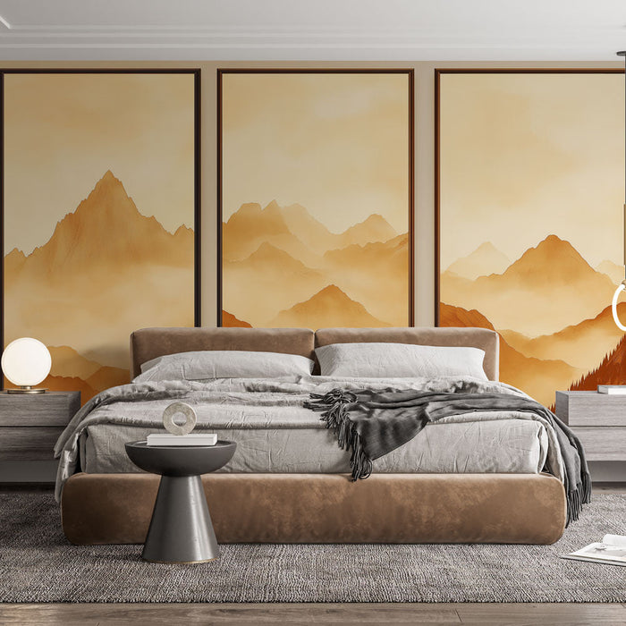 Fototapet bjerg efterligning | Bjerglandskab i bløde orange nuancer