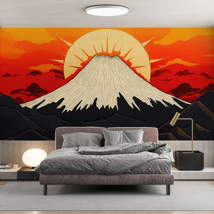 Falfestmény tapéta hegy | Stilizált Fuji-hegy napkeltekor
