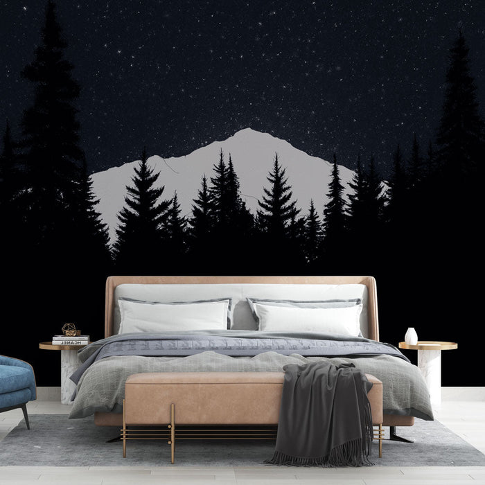 Tapeta s noční horou | Siluety stromů a hvězdná obloha