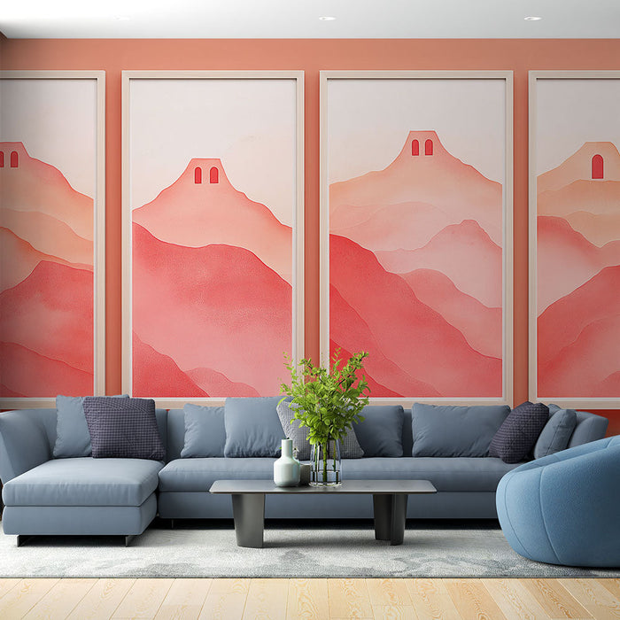 Mural Wallpaper pastel-mountain | Abstract landscape in shades of pink