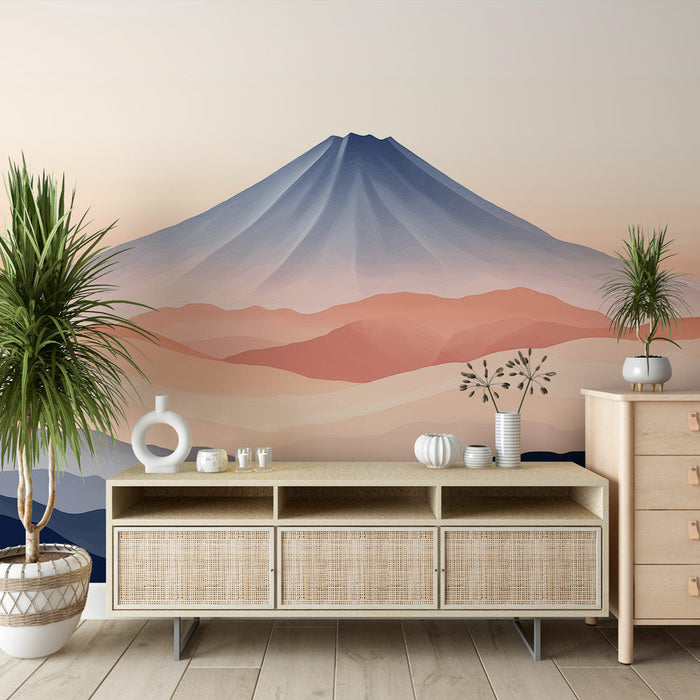 Tapeta górska pastelowa | Delikatny krajobraz z gradientowymi odcieniami różu i niebieskiego