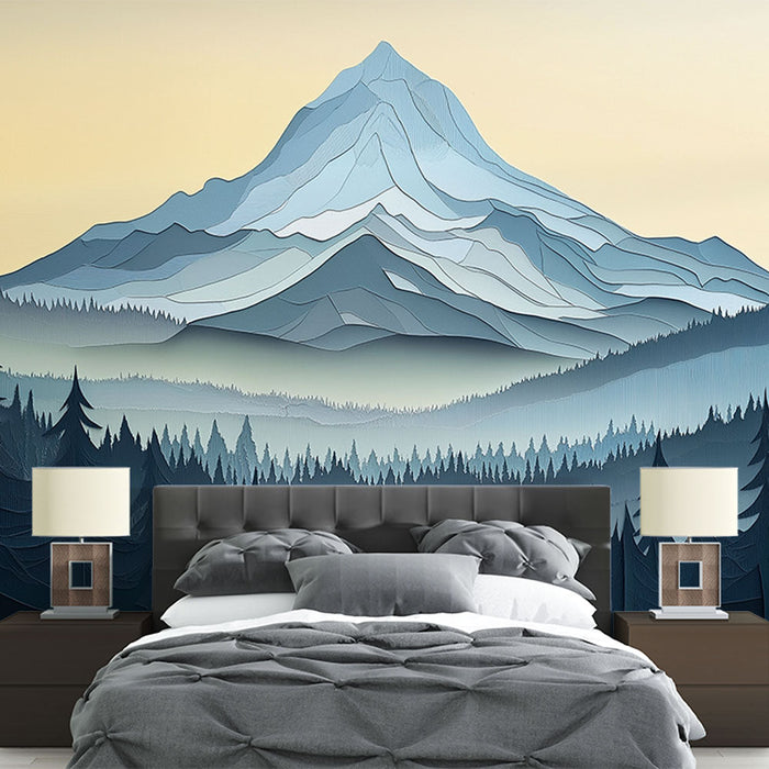 Tapet munte | Peisaj montan în hârtie decupată cu copaci și ceață