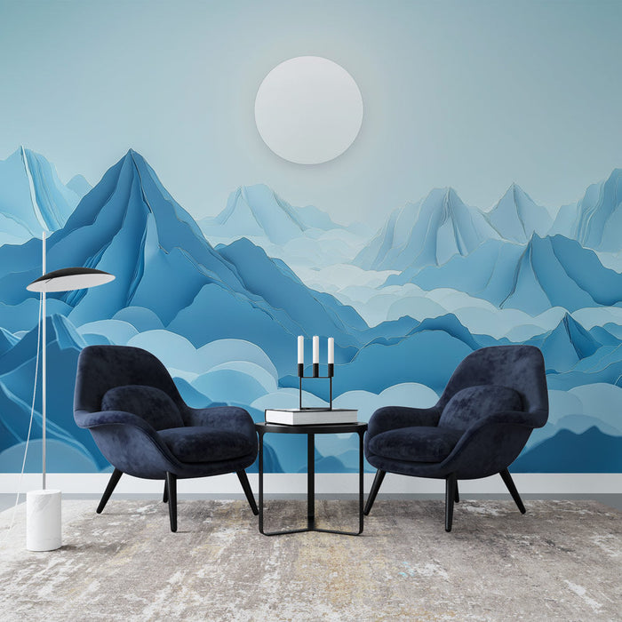 Papel de parede mountain | Paisagem de montanhas azuis e céu brilhante