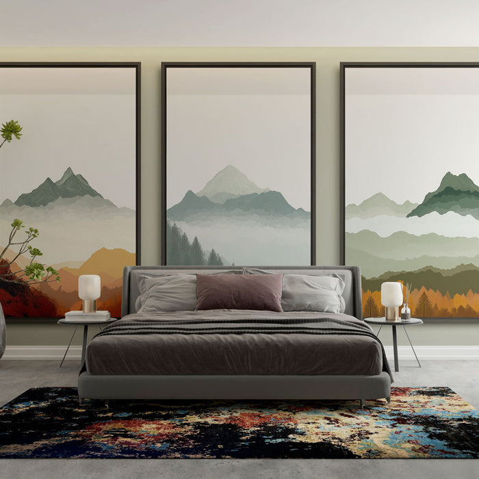 Ταπετσαρία τοίχου βουνό | Στυλιζαρισμένα τοπία με ζεστές και χαλαρωτικές αποχρώσεις