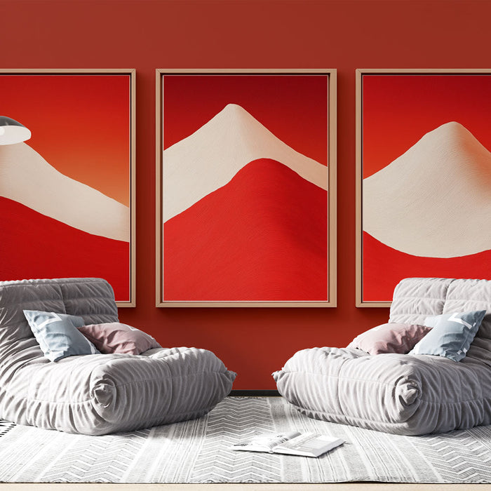 Mural Wallpaper red mountain | Abstract landscape in shades of red and white