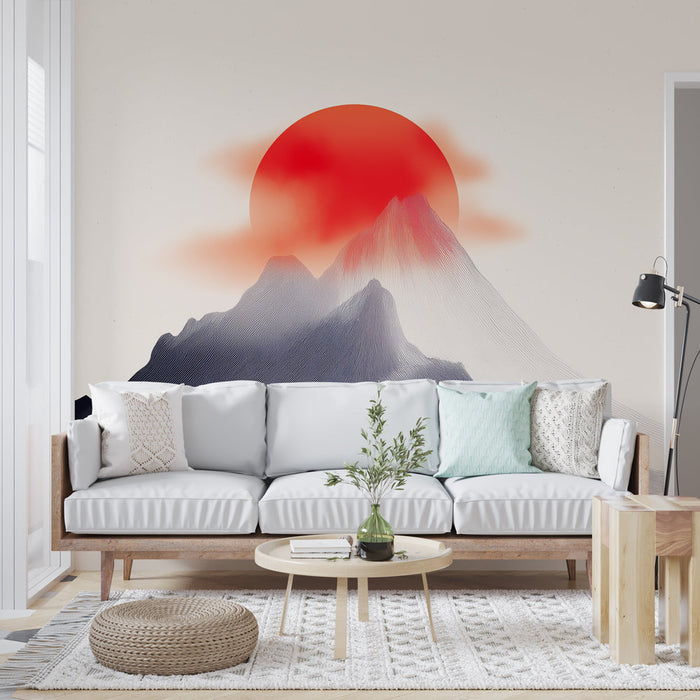 Tapeta stylizowana góra | Jasnoczerwony zachód słońca