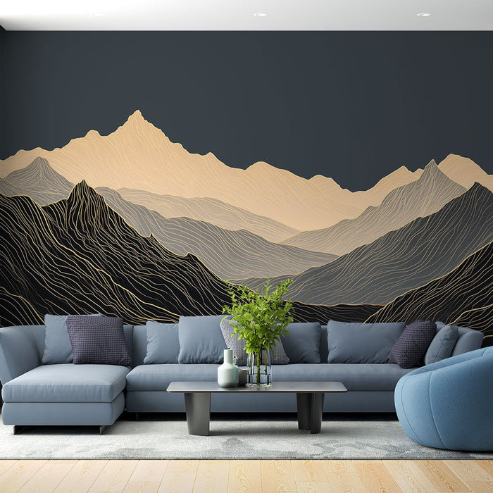 Papel de parede mural montanhas abstratas | Linhagem artística em um fundo escuro e suave