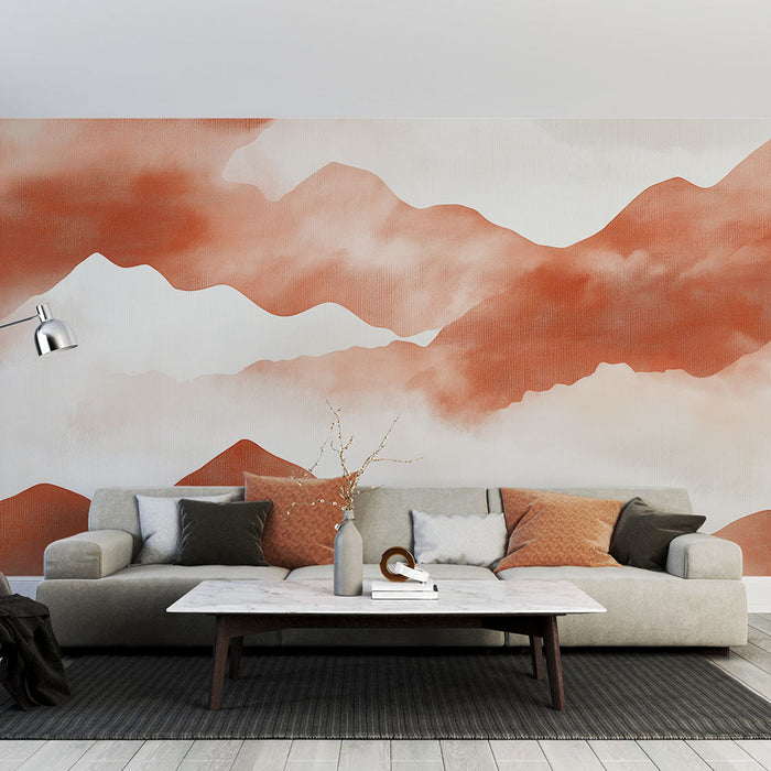 Фототапет абстрактни планини | Вълнообразен модел в теракота и бяло