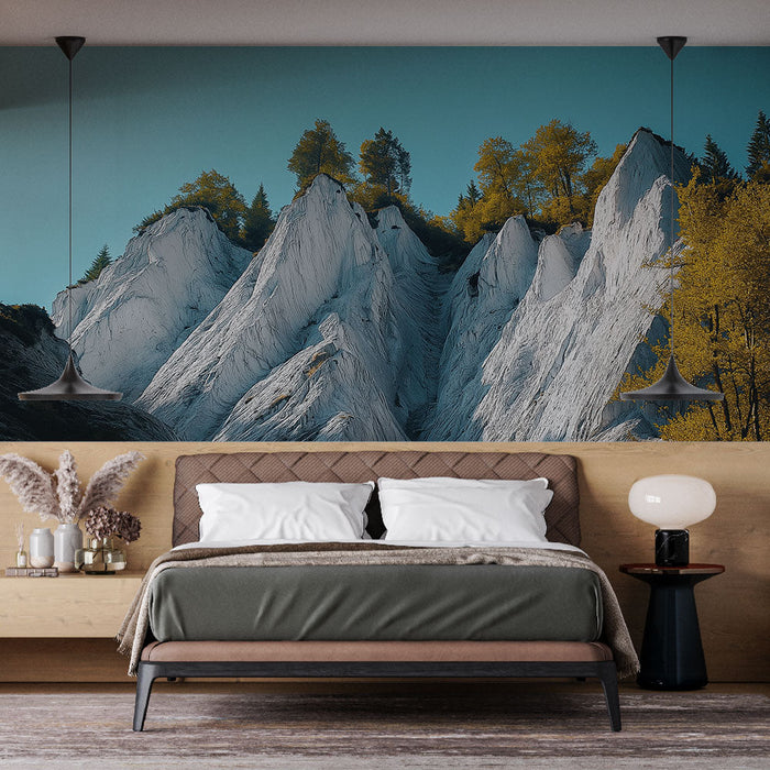 Tapeta z gór białe | Majestatyczne szczyty na jasnym niebie