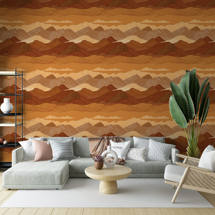 Mural Wallpaper mountains | Abstract design of mountains in warm tones