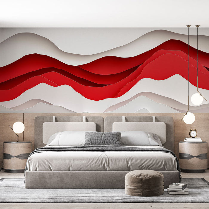 Tapet bjerge i gradient | Bølgeformede former i rød og hvid