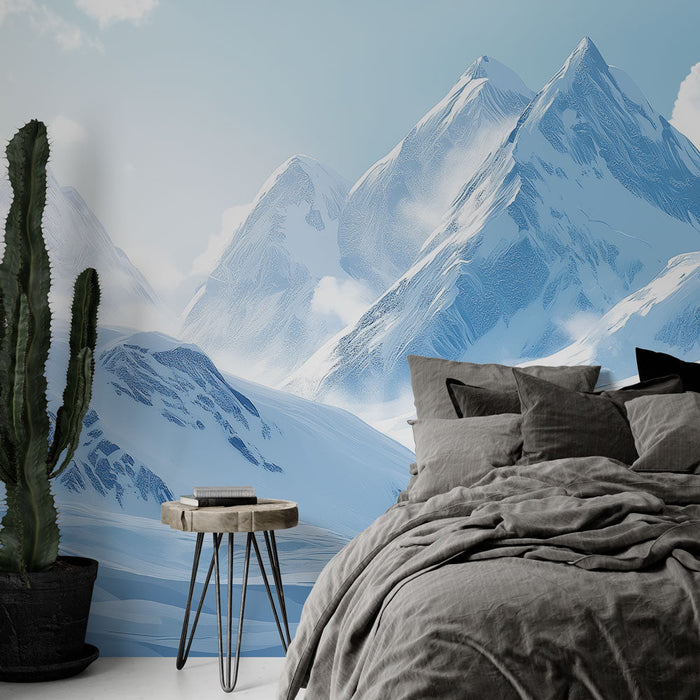 Foto Behang besneeuwde bergen | Een majestueus landschap van besneeuwde toppen onder een heldere hemel