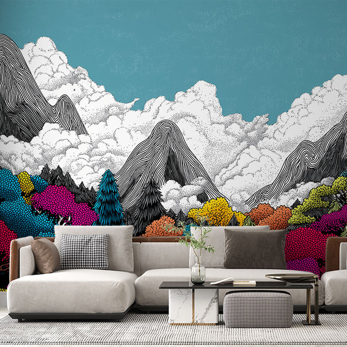 Fototapet fjell og fargerikt skog | Landskap av fjell med fargerike trær