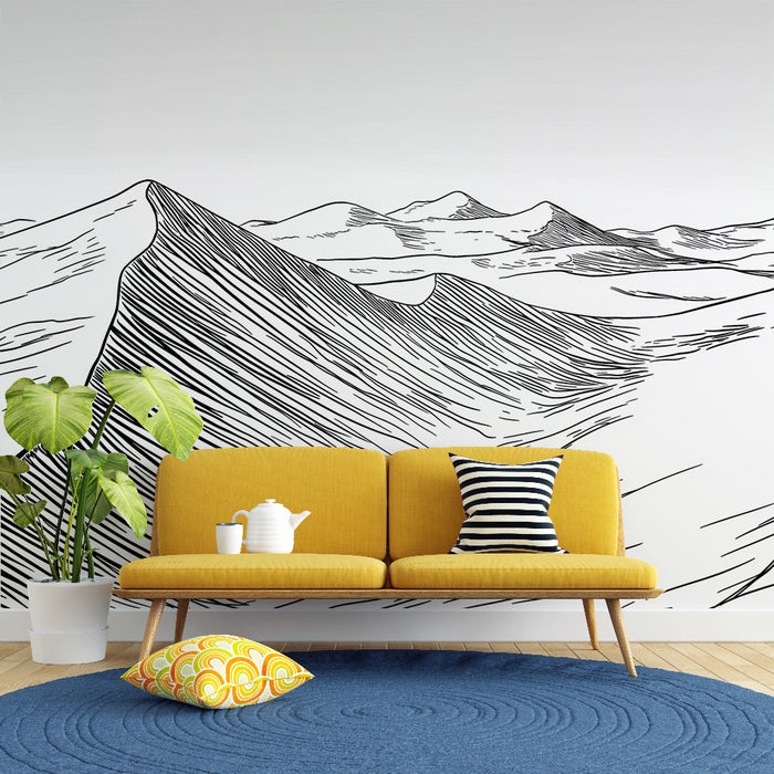 Stenska poslikava gore | Linearna ilustracija alpskih pokrajin