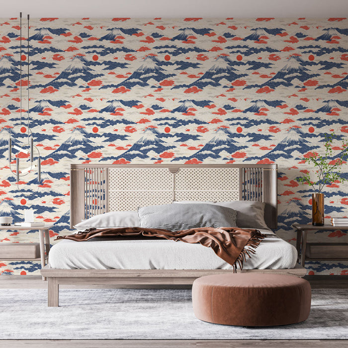 Fototapete Japanische Berge | Traditionelles Motiv mit Bergen und aufgehender Sonne