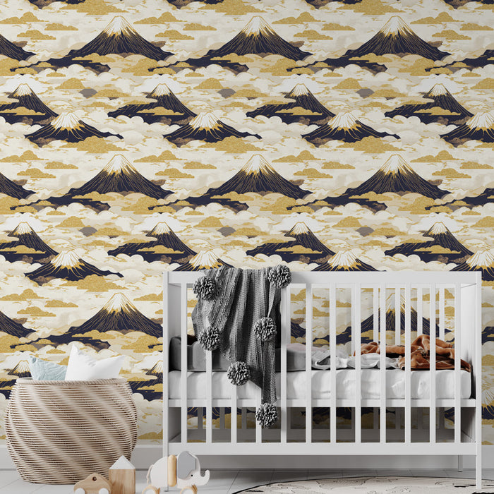 Fototapet Japonske Gore | Gorski vzorci z zlatimi oblaki