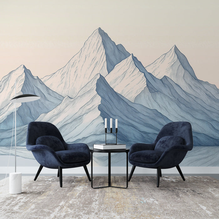 Mural Wallpaper minimalist mountains | Elegant design with snow-capped peaks and a gradient of soft colors
