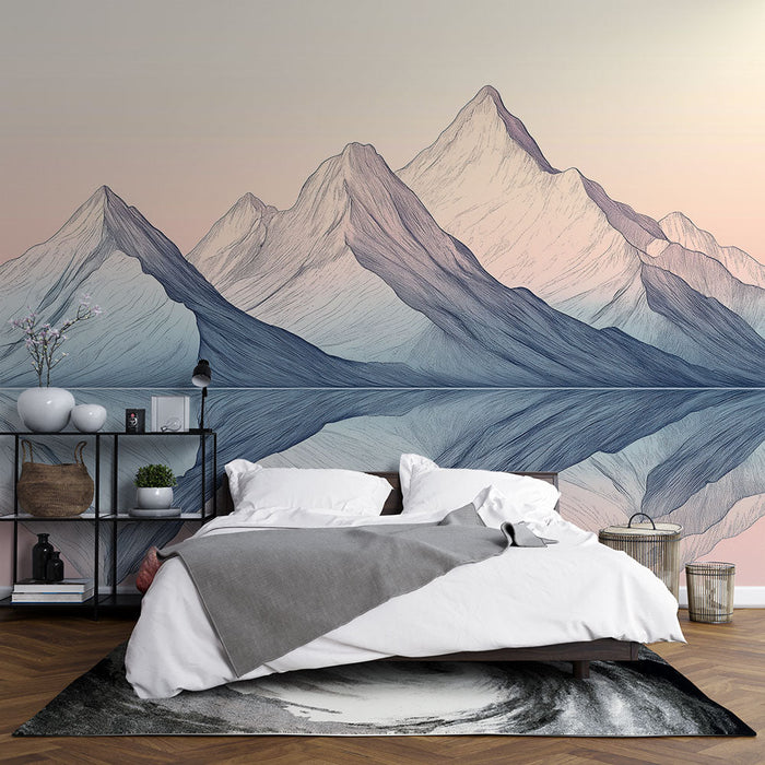 Tapetti vuoret | Tyylitellyt vuoret heijastuvat rauhalliseen järveen