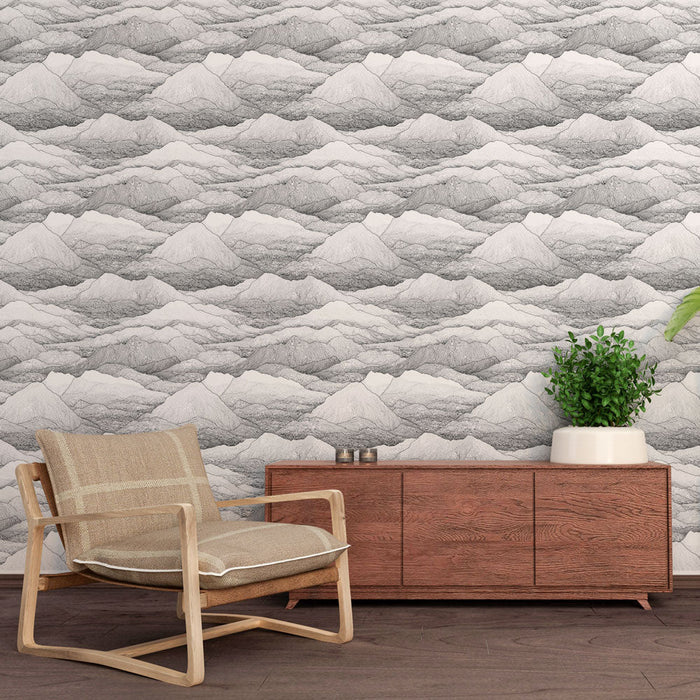 Mural Wallpaper mountains | Black and white pattern of stylized mountain landscapes