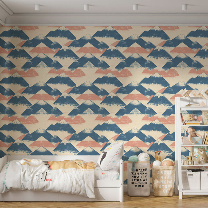 Mural Wallpaper mountains | Graphic pattern of stylized mountains in blue and pink tones