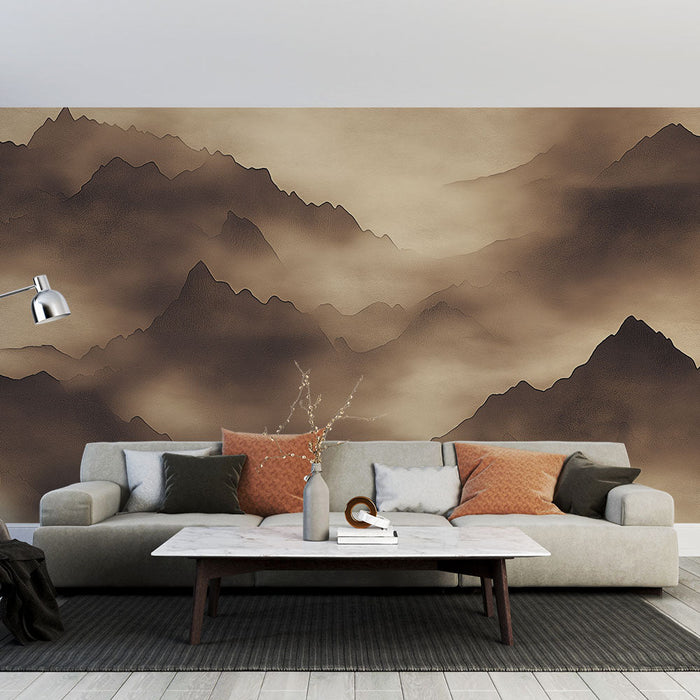 Tapeta planine | Magloviti krajolik u nijansama smeđe