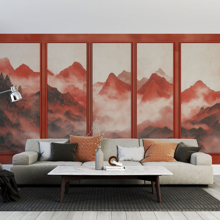 Falfestmény vörös hegyek | Ködös és misztikus táj