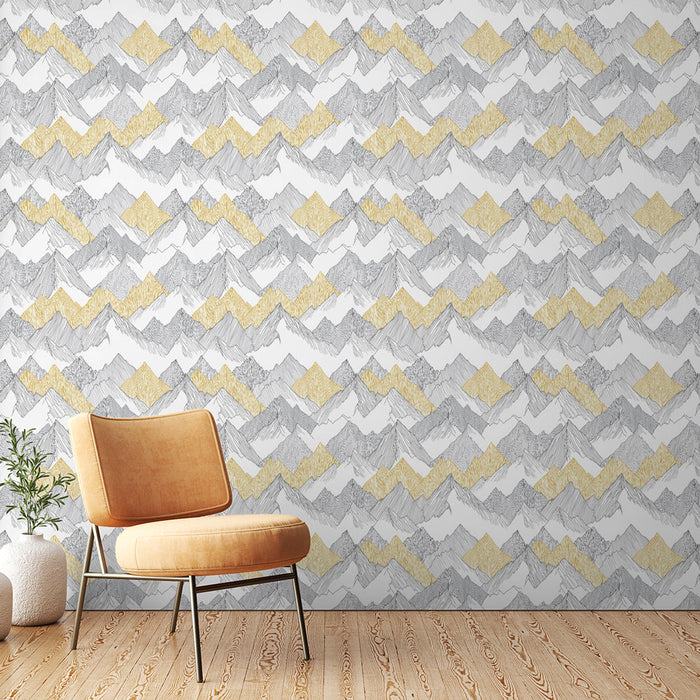 Tapete βουνά | Ένα κομψό μοτίβο γκρι βουνών με χρυσές λεπτομέρειες