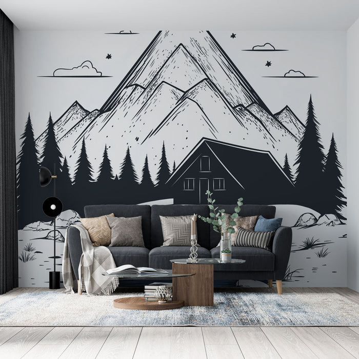 Planinska tapeta | Koliba uz rijeku okruženu jeleama