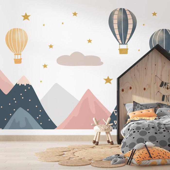 Hot Air Balloon Mural Wallpaper | Stars and Mountains