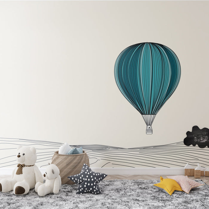 Tapete Heißluftballon | Eleganter türkiser Heißluftballon schwebt über minimalistischen Hügeln