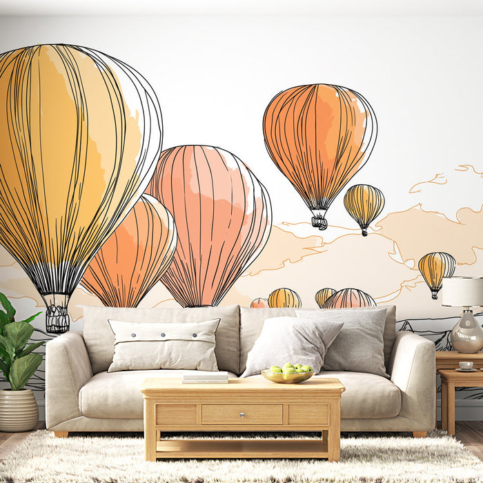 Fototapet baloni za vrući zrak | Šareni baloni za vrući zrak plutaju iznad planinskih krajolika