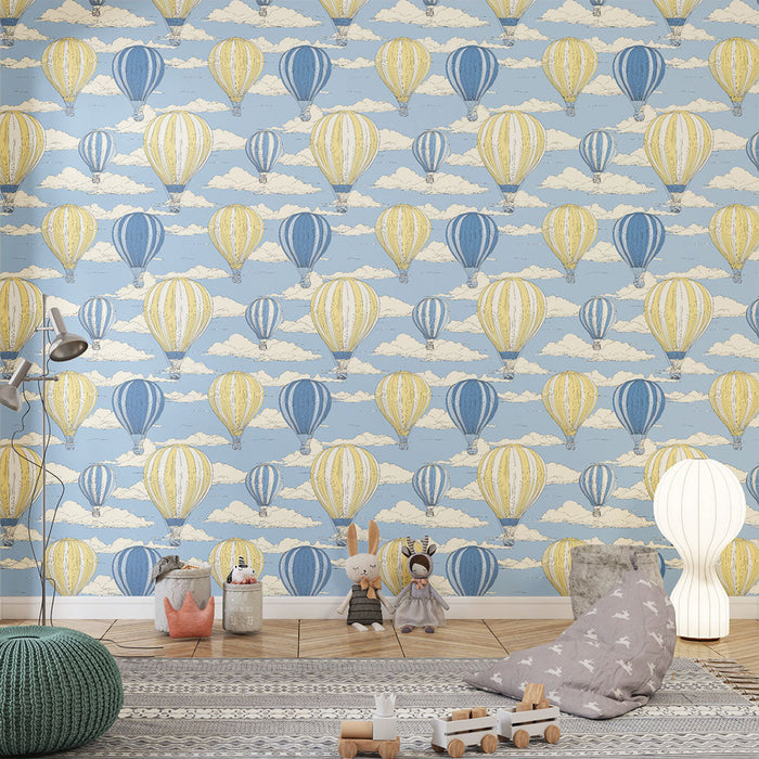 Tapéta hőlégballonok | Színes hőlégballon minta lebeg egy kék égen