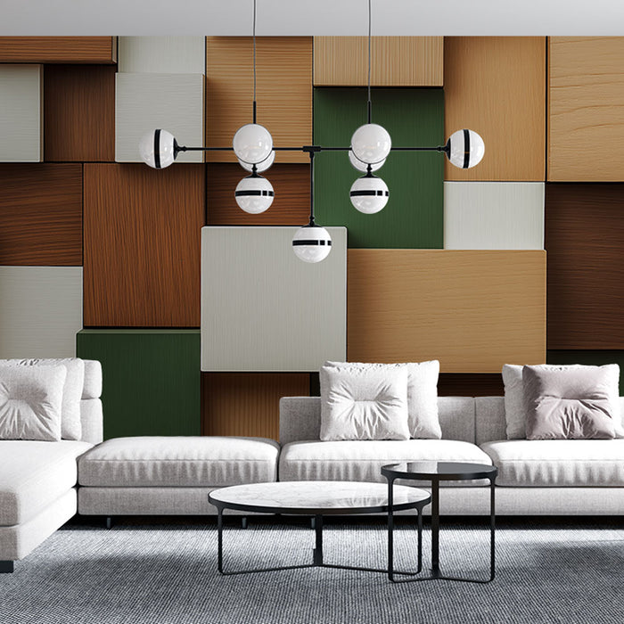 Tapeta z mozaiki drewnianej | Geometryczny wzór z naturalnego drewna i różnych odcieni