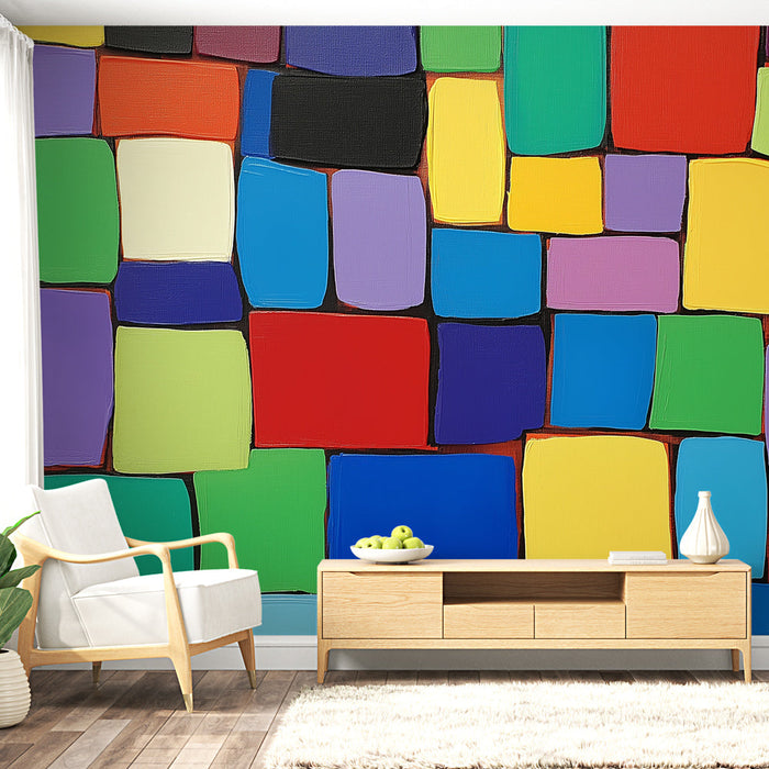 Ταπετσαρία τοιχογραφίας πολύχρωμο μωσαϊκό | Φωτεινά και χαρούμενα τετράγωνα για μια δυναμική ατμόσφαιρα