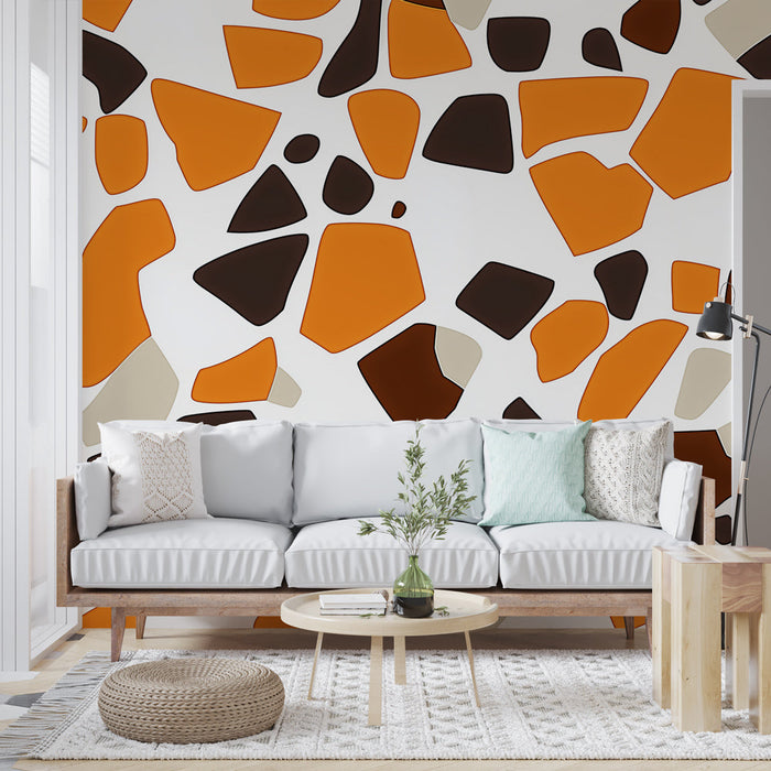 Carta da parati mosaico | Modello geometrico colorato in arancione e marrone