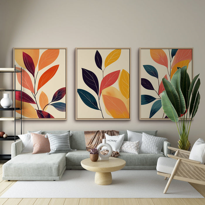 Fototapete Motiv stilisierte Blätter | Farbige Blätter auf hellem Hintergrund